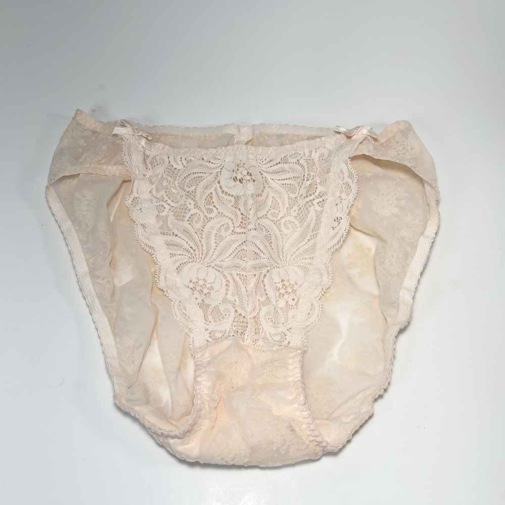 vtg victoria secret Hight Waist Lace Floral Embroidered Mesh Peach Panties Large